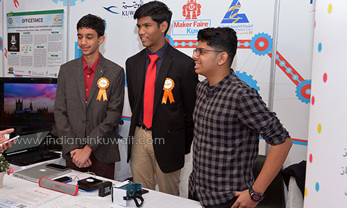 Indian boys with their science project caught the attention at Maker Faire Kuwait